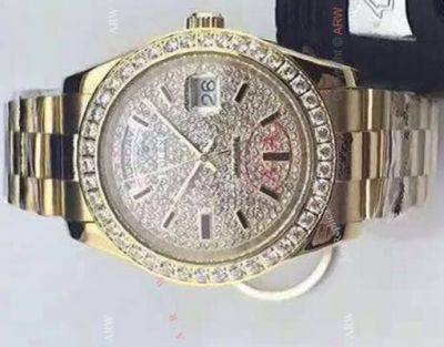 Replica Rolex Day Date II Watch: Gold Diamond Dial / Diamond Bezel 41mm